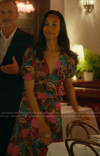 Amy’s multicolored shell print dress on From Scratch