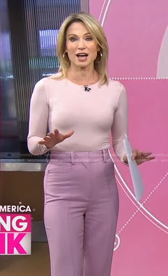 Amy’s pink top and flare pants on Good Morning America
