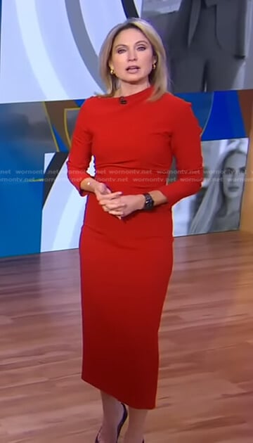 Amy’s red long sleeve dress on Good Morning America