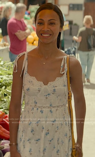 Amy’s white floral bustier dress on From Scratch