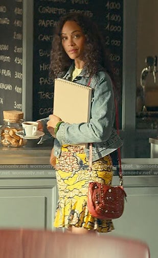 Amy’s yellow printed ruffle hem skirt on From Scratch