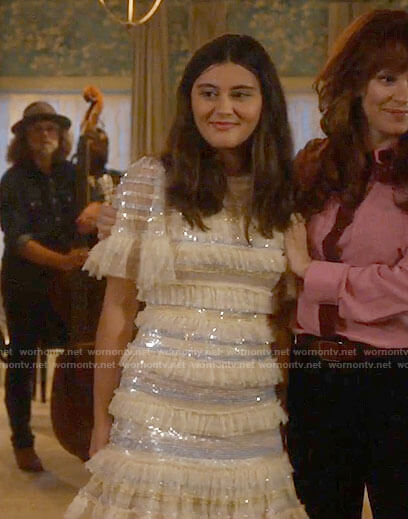 Ana’s cream sequin ruffled dress on Monarch