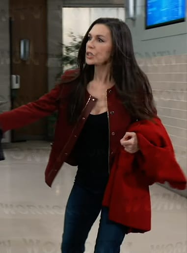 Anna’s red snap button jacket on General Hospital