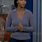 April’s purple polo sweater on Chicago Med