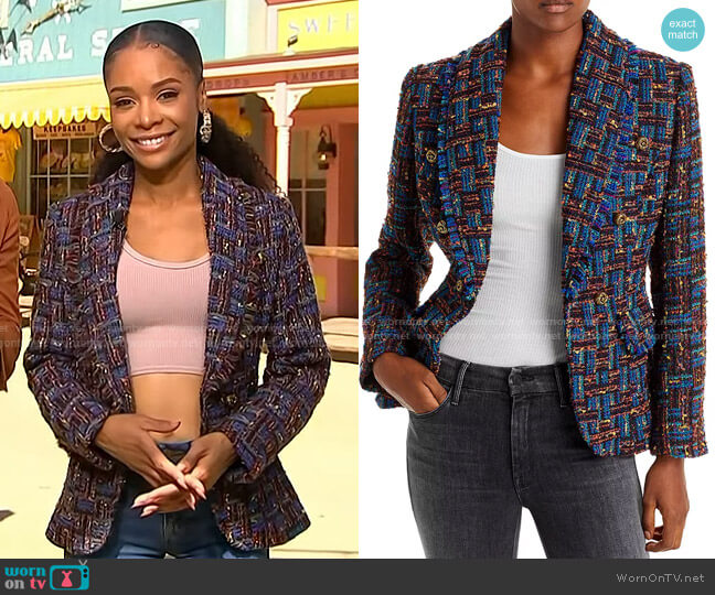 Aqua Tweed Cutaway Jacket worn by Zuri Hall on Access Hollywood