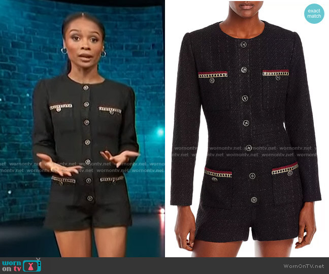 Aqua Tweed Long Sleeve Romper worn by Zuri Hall on Access Hollywood