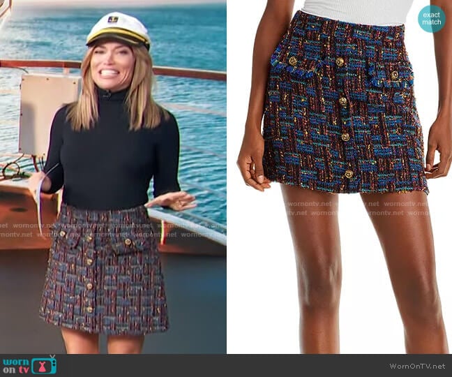Aqua Tweed Mini Skirt worn by Kit Hoover on Access Hollywood