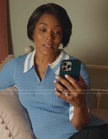 Athena’s blue textured polo on 9-1-1