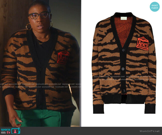 Aries Tiger-Intarsia Button-Up Cardigan worn by Henrietta Wilson (Aisha Hinds) on 9-1-1
