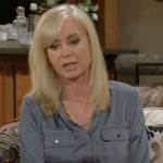Ashley’s grey satin shirtdress on The Young and the Restless