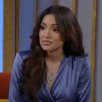 Audra’s blue satin wrap dress on The Young and the Restless