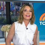 Savannah’s white pinstripe frilled top and floral skirt on Today