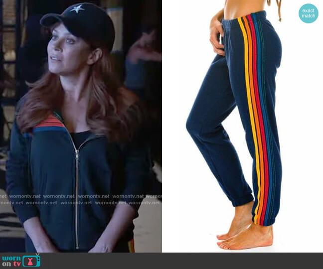Aviator Nation 5 Stripe Sweatpants worn by Nicolette Roman (Anna Friel) on Monarch