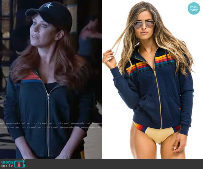 Aviator Nation 5 Stripe Zip Hoodie worn by Nicolette Roman (Anna Friel) on Monarch