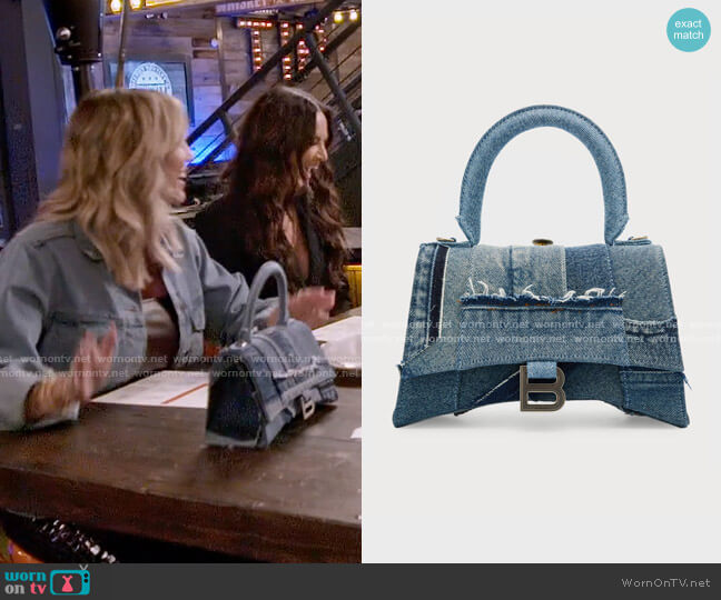 Balenciaga Hourglass Upcycled Denim Patchwork Top-Handle Bag worn by Whitney Rose on The Real Housewives of Salt Lake City