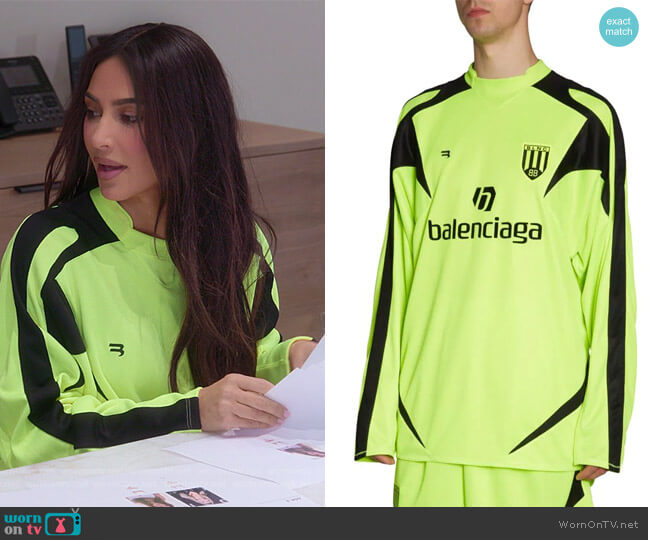 Balenciaga Long-Sleeve Soccer T-Shirt worn by Kim Kardashian (Kim Kardashian) on The Kardashians