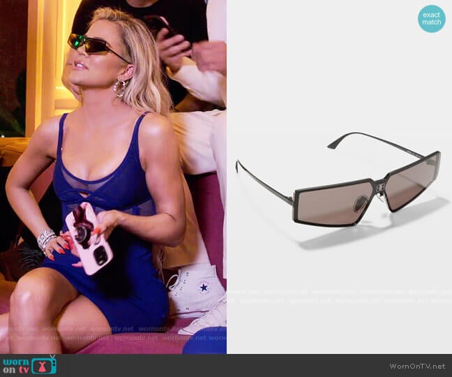 Balenciaga Monochromatic Rectangle Metal Sunglasses worn by Khloe Kardashian (Khloe Kardashian) on The Kardashians