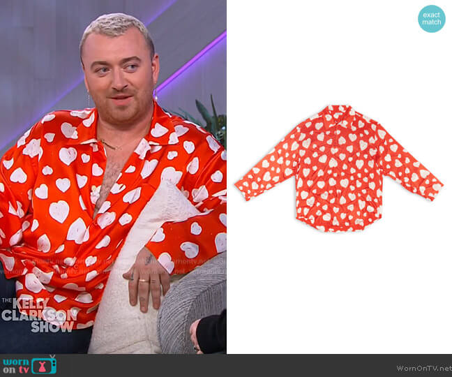 Balenciaga Qixi Hearts Minimal Shirt in Red worn by Sam Smith on The Kelly Clarkson Show