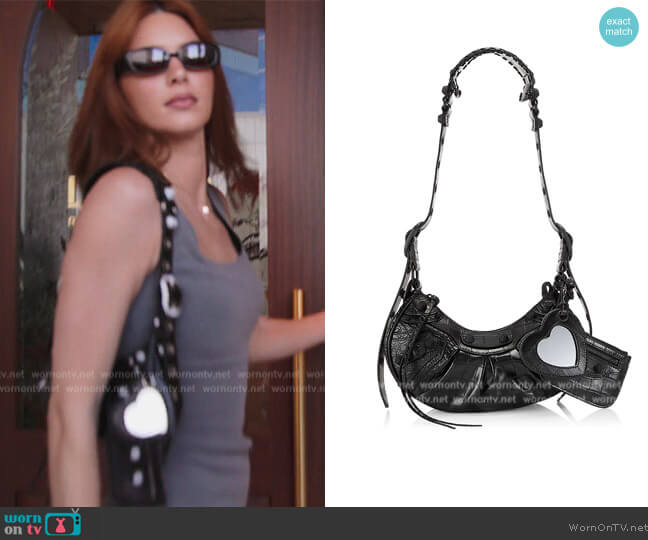 Balenciaga XS Le Cagole Croc-Embossed Leather Shoulder Bag worn by Kendall Jenner (Kendall Jenner) on The Kardashians