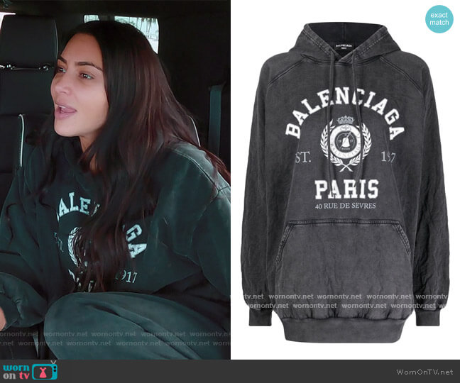 Balenciaga Logo Cotton Hoodie Sweatshirt worn by Kim Kardashian (Kim Kardashian) on The Kardashians