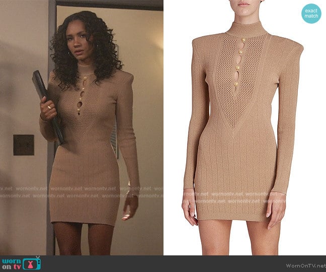 Balmain Double-Knit Jersey Mock Turtleneck Midi-Dress worn by Layla Keating (Greta Onieogou) on All American