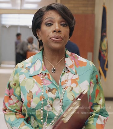 Barbara’s green floral print blouse on Abbott Elementary