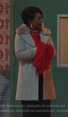 Barbara’s gray shearling collar coat on Abbott Elementary