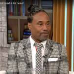 Billy Porter’s grey plaid jacket and kilt on CBS Mornings
