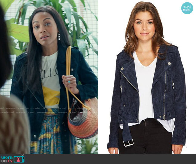 Blank NYC Suede Moto Jacket worn by Amy Wheeler (Zoe Saldana) on From Scratch