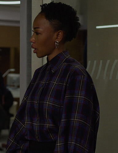 Carmen’s blue plaid blouse on The Good Fight