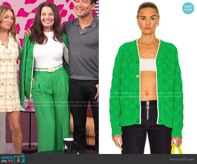 Bottega Veneta Check Knit Cardigan worn by Fran Drescher on Access Hollywood