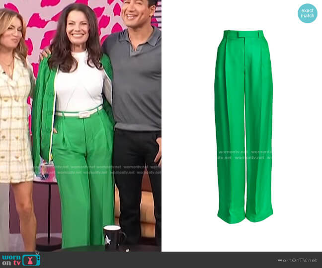 Bottega Veneta Salon 03 Pleated Wide-Leg Pants worn by Fran Drescher on Access Hollywood