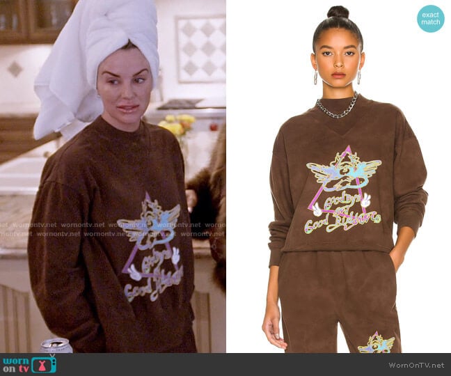 Boys Lie Goodbye And Good Riddance Crewneck worn by Whitney Rose on The Real Housewives of Salt Lake City