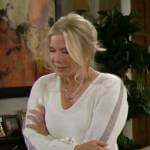 Brooke’s white v-neck sweater with metallic striped sleeves on The Bold and the Beautiful