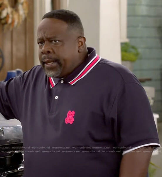 Calvin’s bunny patch polo on The Neighborhood