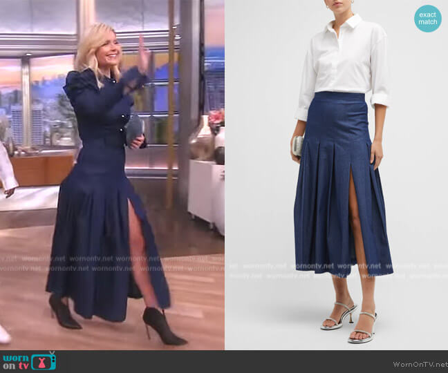 Carolina Herrera Pleated Thigh-Slit Denim Midi Skirt worn by Sara Haines on The View