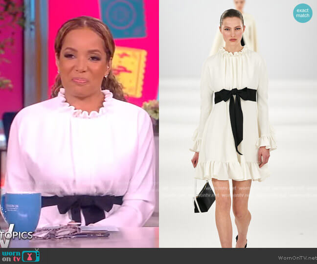 Carolina Herrera Long Sleeve Ruffle Neck Mini Dress worn by Sunny Hostin on The View