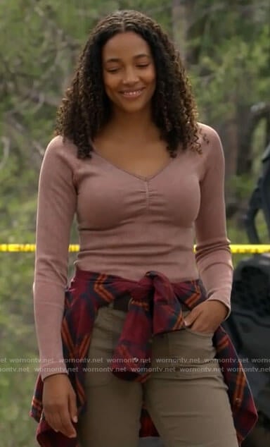 Cassie’s mauve ribbed top on Big Sky