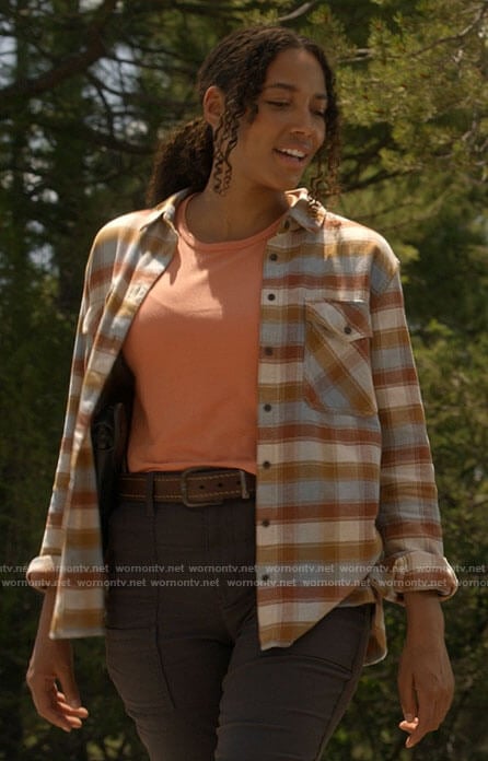 Cassie’s orange and blue plaid shirt on Big Sky