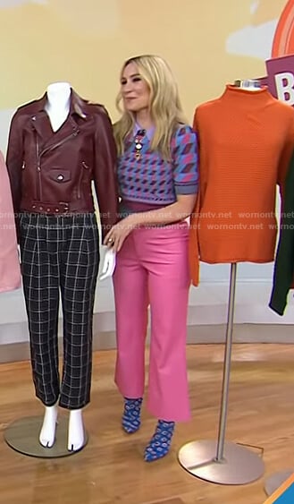Chassie’s geometric polo sweater and pink pants on Today