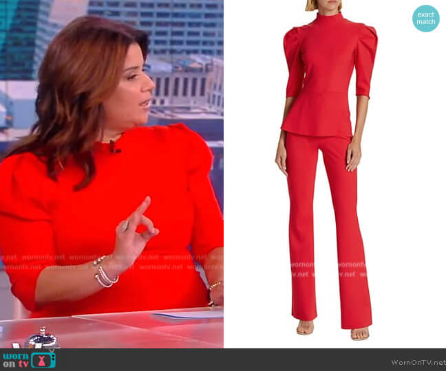 Chiara Boni Mixed-Media Puff-Sleeve Jumpsuit worn by Ana Navarro on The View