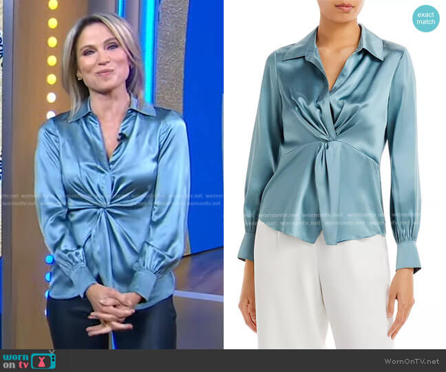 Cinq a Sept Misha Silk Top worn by Amy Robach on Good Morning America