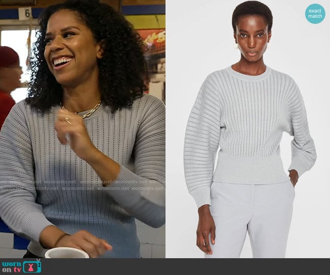 Club Monaco Fancy Rib Crew in Quarry worn by Adriana Diaz on CBS Mornings