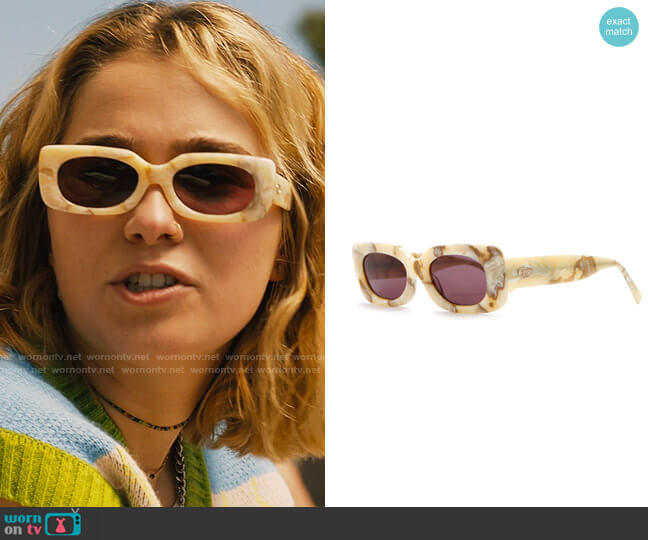 Crap Eyewear The Super Phreek Sunglasses in Cream Marble Bio / Plum worn by Portia (Haley Lu Richardson) on The White Lotus