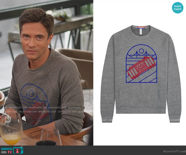 Culk Cable Car Unisex Crewneck Sweatshirt Grey worn by (Topher Grace) on Home Economics