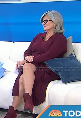Cynthia McFadden’s burgundy collared wrap dress on Today