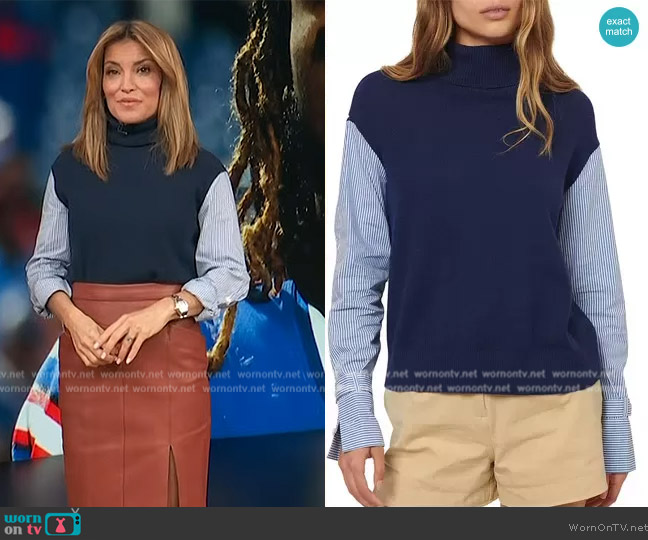 Derek Lam 10 Crosby Corinne Mixed Media Turtleneck Sweater worn by Kit Hoover on Access Hollywood