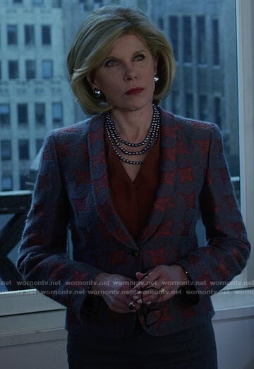 Diane’s blue floral jacquard blazer on The Good Fight