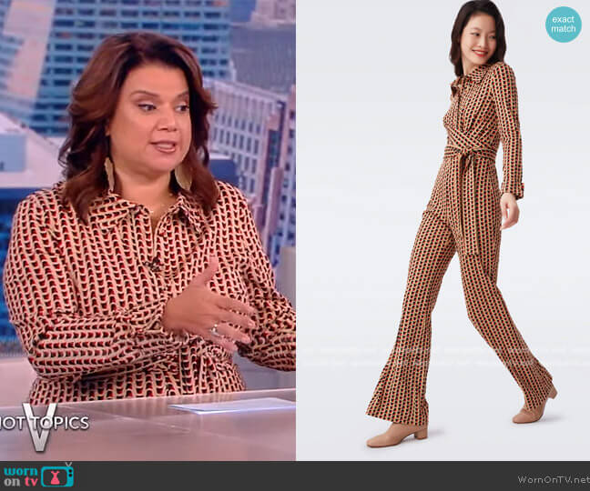 Michelle Jumpsuit in Wave Geo Tobacco worn by Ana Navarro on The View