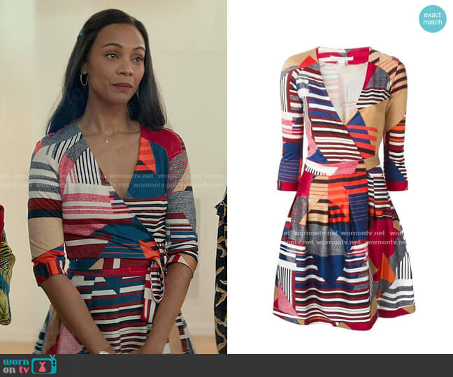 Diane von Furstenberg Jewel Dress in Collage Print worn by Amy Wheeler (Zoe Saldana) on From Scratch